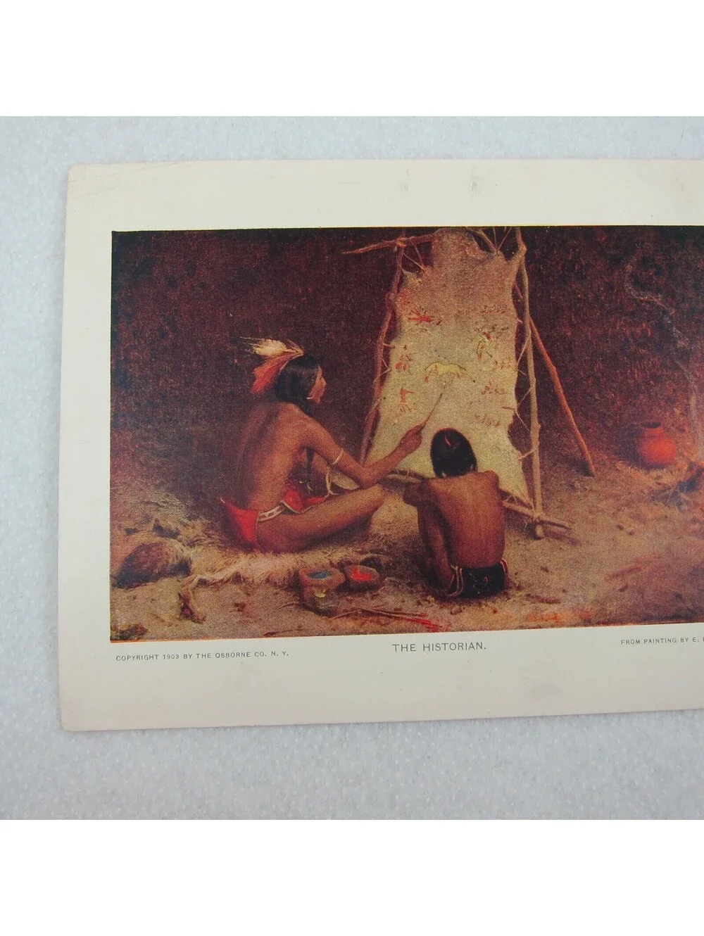 Antique 1903 Print The Historian Native American Indians Stretched Hyde Painting